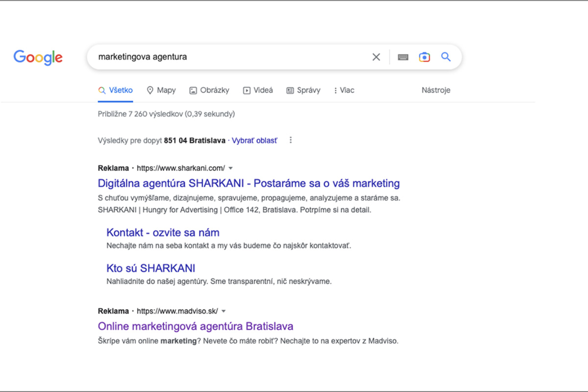 Zobrazenie reklamy vo vyhľadávaní Google