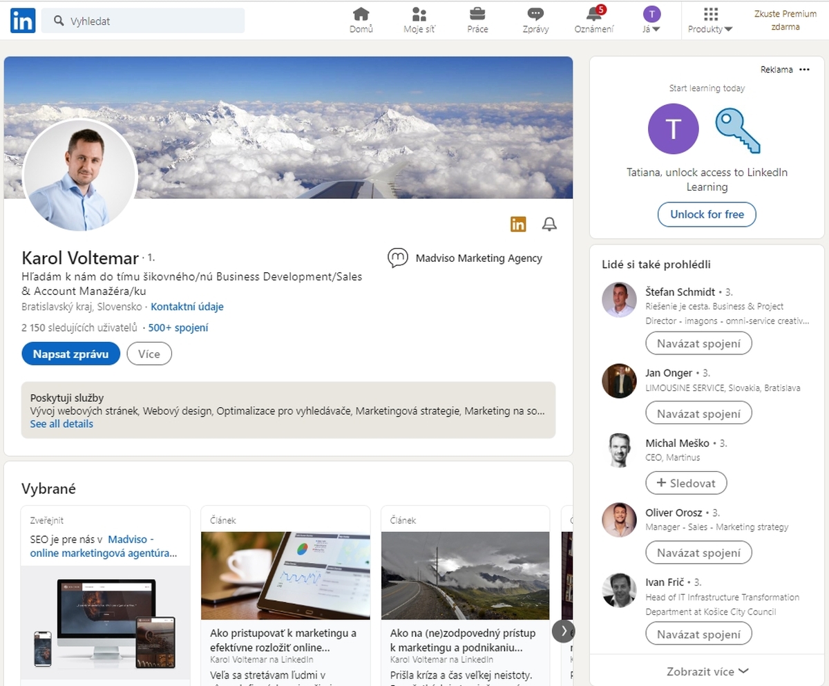 Na platforme LinkedIn sa dá vytvoriť sieť pracovných kontaktov